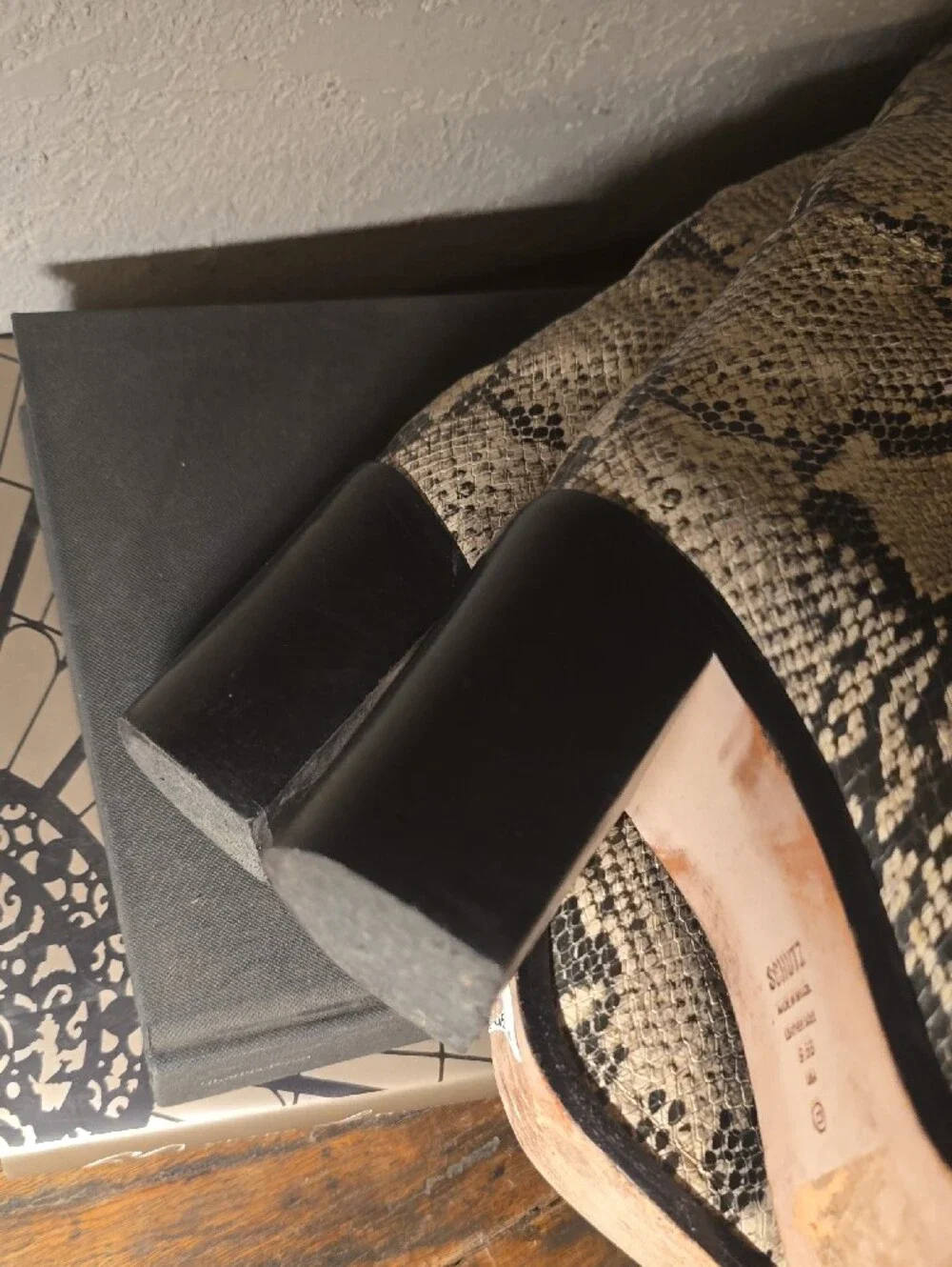 SCHUTZ Snake-Print Over-the-Knee Boots in Beige & Black